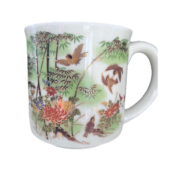 Otagiri Other - Vintage Otagiri OMC Gold Accent Bird Mug Coffee Porcelain Chinoiserie Asian